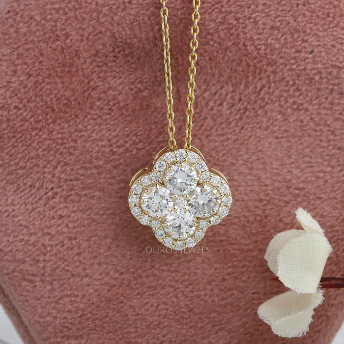 Halskette mit Blumen-Diamant aus Gelbgold
