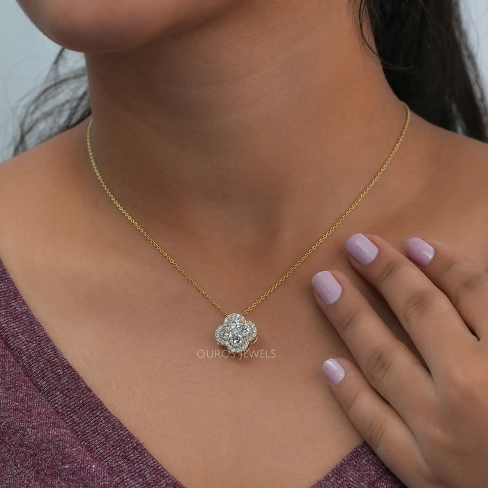Halskette mit Blumen-Diamant aus Gelbgold