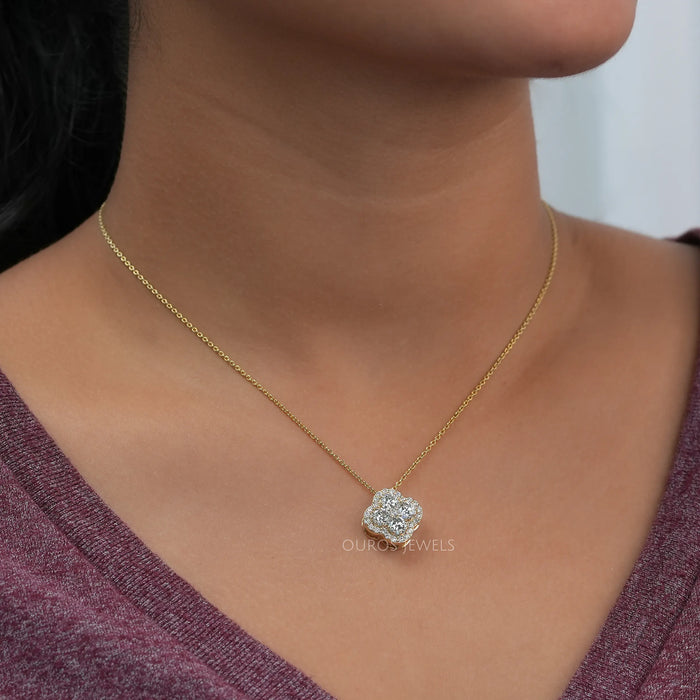 Halskette mit Blumen-Diamant aus Gelbgold