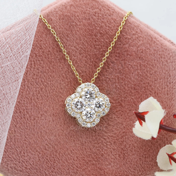 Halskette mit Blumen-Diamant aus Gelbgold