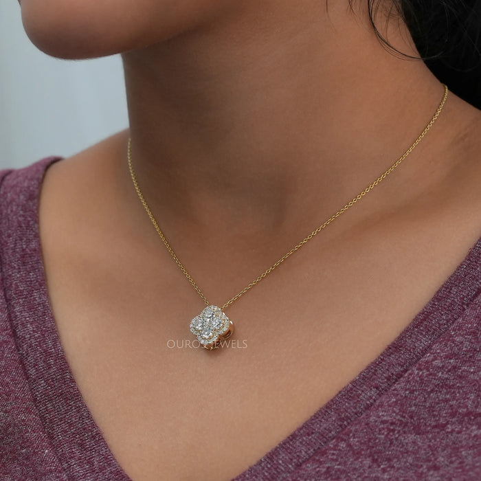 Halskette mit Blumen-Diamant aus Gelbgold
