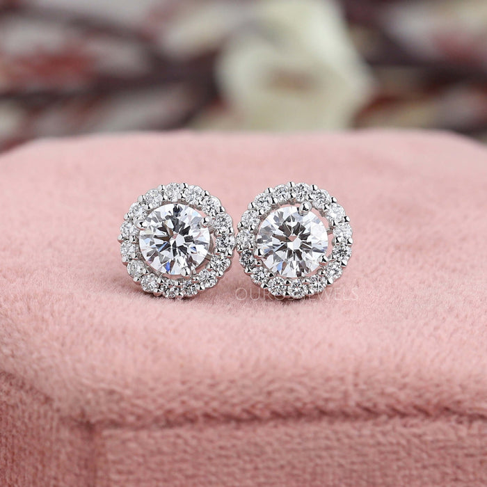Rundschliff Halo Diamant Ohrringe