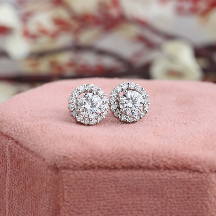 Rundschliff Halo Diamant Ohrringe