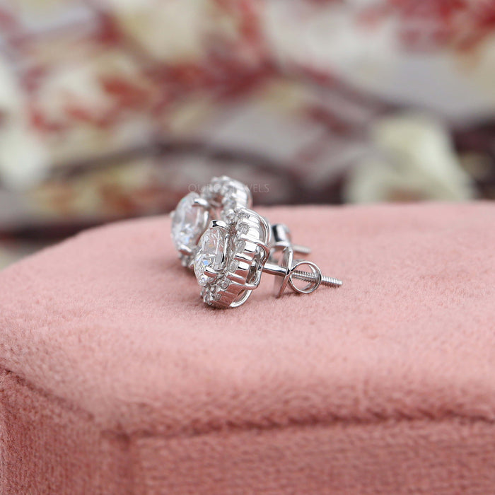 Rundschliff Halo Diamant Ohrringe