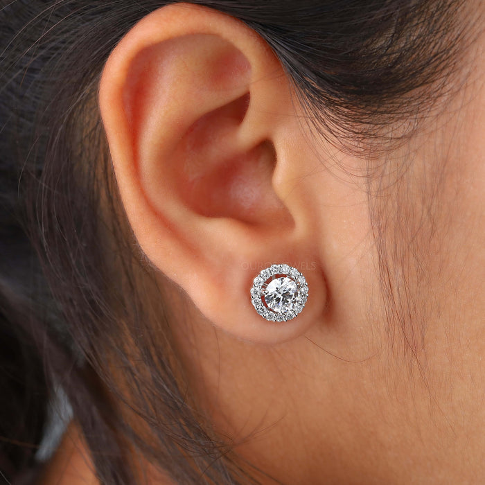 Rundschliff Halo Diamant Ohrringe