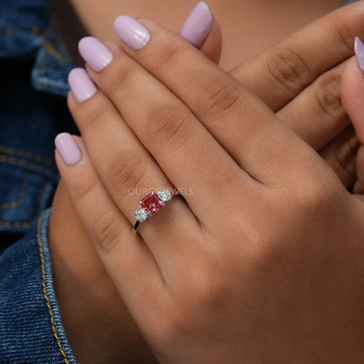 In Finger View Of Radiant Shaped Lab Created Diamond Engagement Ring 