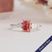 Pink Radiant And Pear Cut Lab Diamond Three STone Engagement Ring