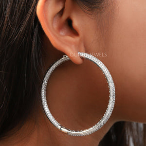 micro pave round diamond hoop earrings