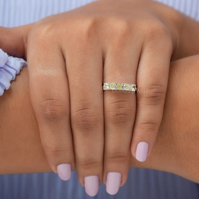 In finger look of cushion cut lab created diamond ring 
