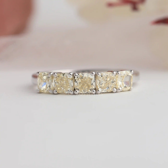 Fancy yellow cushion brilliant cut lab diamond anniversary ring